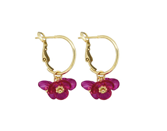 Earrings - Hanging Cluster Flowers Pink