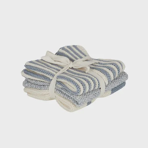 Amy Cotton Knit Wash Cloth 3pk - Blue