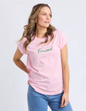 Foxwood Signature Contrast Tee - Pink/Emerald Green