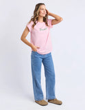 Foxwood Signature Contrast Tee - Pink/Emerald Green
