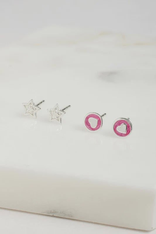 Earring - Heart Stud Set Pink