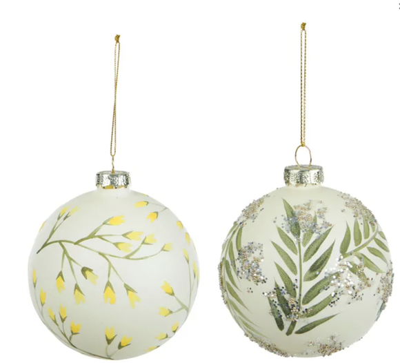 Glass Bauble - White / Green