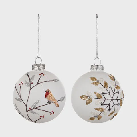Glass Bauble - White / Gold / Red