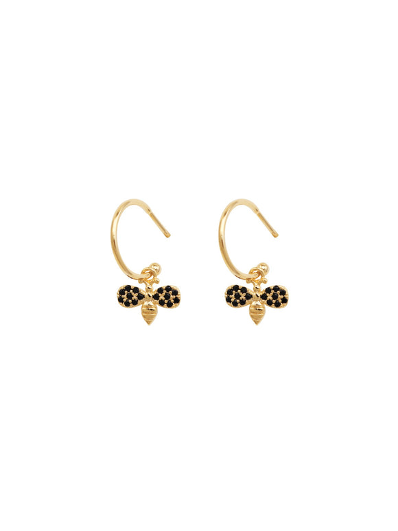 Earrings - Gold Mini Crystal Bee Hoops