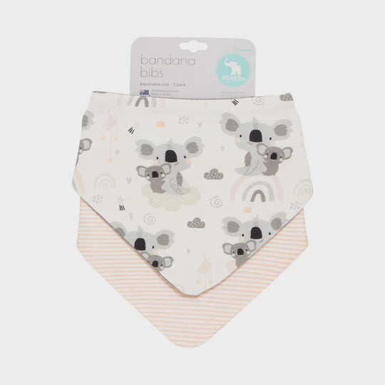All4Ella Reversible Bandana Bibs 2pk - Koala