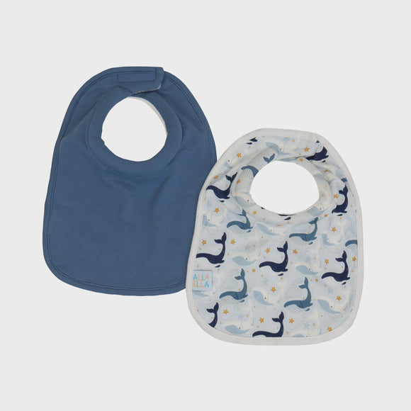 All4Ella Roll Neck Bib 2pk - Whales