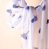 Wren Bird Scarf - White/Blue