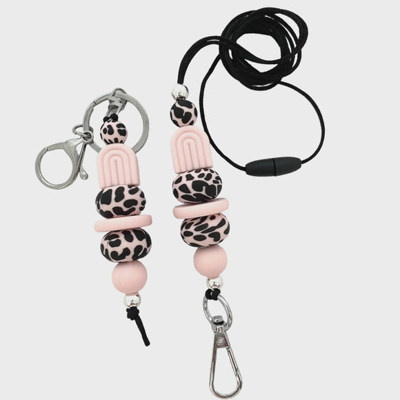 Lanyard - Curvy Keys Ice Pink & Black