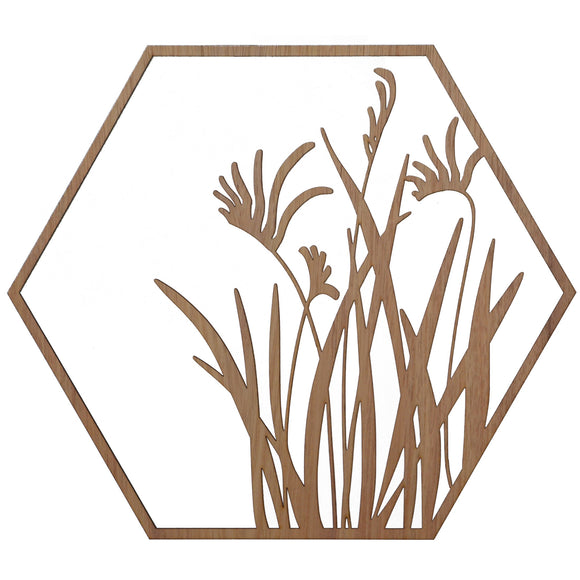 Australian Timber Hexagon Wall Art: Kangaroo Paw
