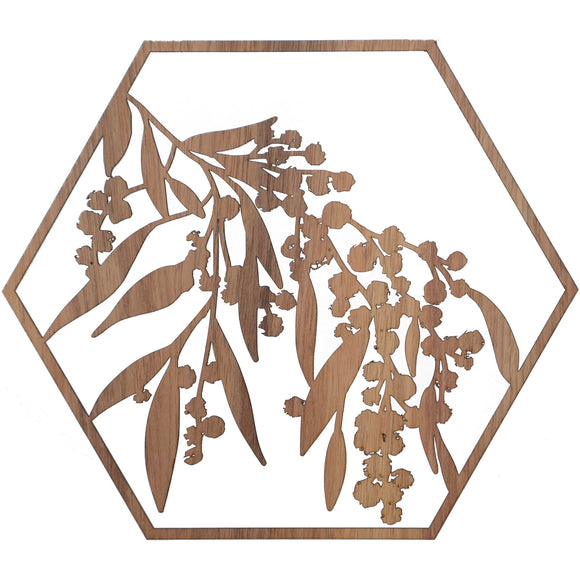 Australian Timber Hexagon Wall Art: Wattle