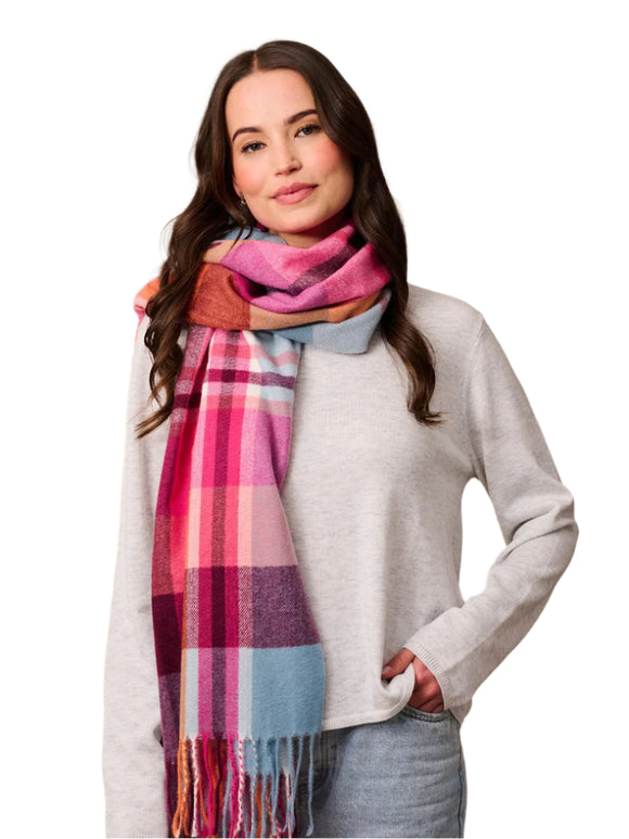 Tiger Tree Check Scarf- Pink/Blue
