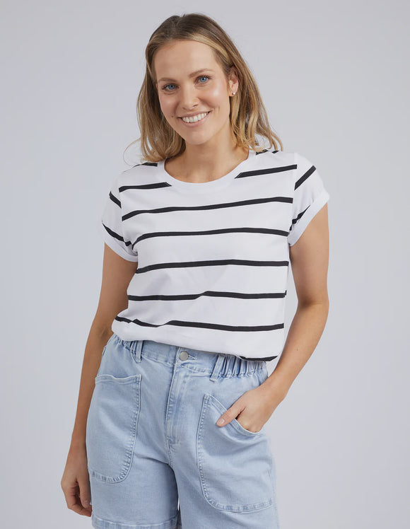 Foxwood - Manly Tee Round Neck Black & White Stripe