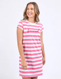 Foxwood Signature Stripe Tee Dress - Hot pink/ White