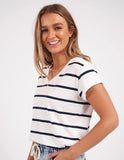 Manly Stripe Vee Tee White/ Navy Stripe