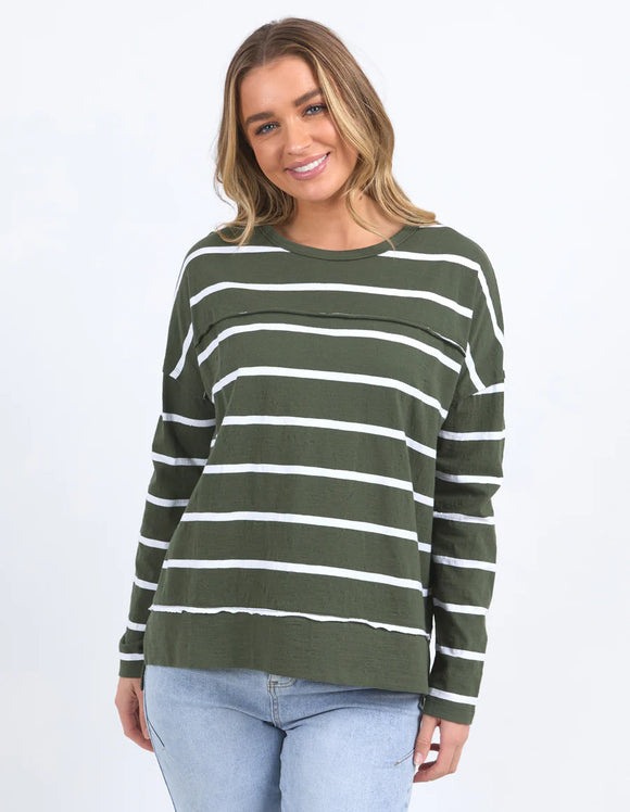 Foxwood Jayne stripe Throw on Top - Khaki & White