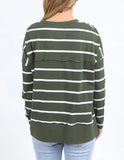 Foxwood Jayne stripe Throw on Top - Khaki & White