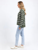 Foxwood Jayne stripe Throw on Top - Khaki & White