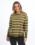 Foxwood Farrah Long Sleeve - Olive/ White Stripe