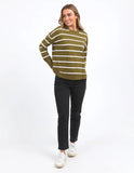 Foxwood Farrah Long Sleeve - Olive/ White Stripe