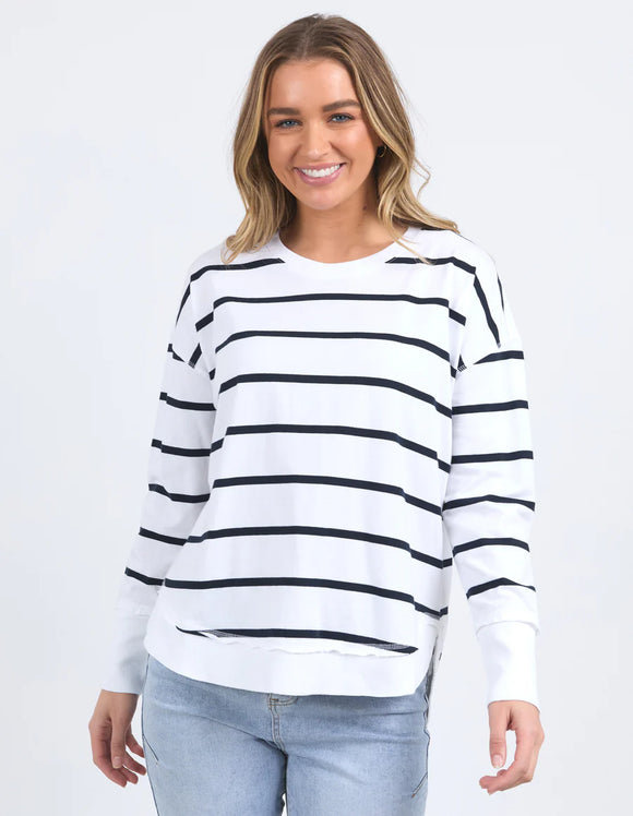 Foxwood Farrah Long Sleeve - White/ Navy Stripe