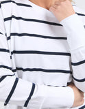 Foxwood Farrah Long Sleeve - White/ Navy Stripe
