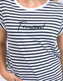 Foxwood Signature Stripe Tee - Dark Sapphire & White