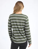 Foxwood Manly Vee Long Sleeve Tee - Khaki & White Stripe