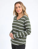 Foxwood Manly Vee Long Sleeve Tee - Khaki & White Stripe