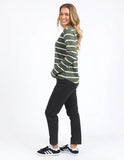 Foxwood Manly Vee Long Sleeve Tee - Khaki & White Stripe