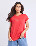 Foxwood Signature Contrast Tee - Red/ Peach