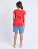 Foxwood Signature Contrast Tee - Red/ Peach