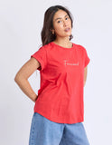Foxwood Signature Contrast Tee - Red/ Peach