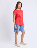 Foxwood Signature Contrast Tee - Red/ Peach