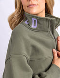 Foxwood College Contrast Zip Crew - Khaki
