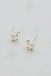 Zafino Earrings - White Opal & Crystal Stud - Silver