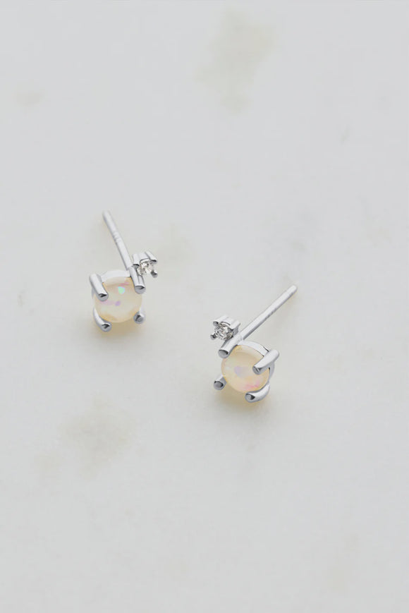 Zafino Earrings - White Opal & Crystal Stud - Silver