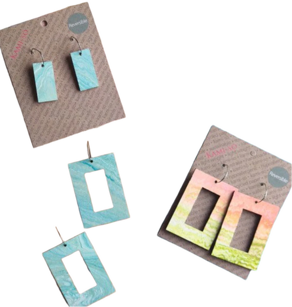 Reversible Circle Recycled Paper Earrings - Rectangle Assorted