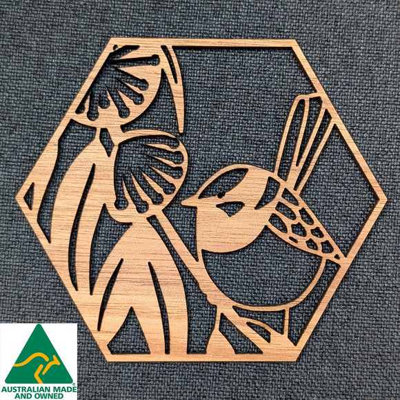 Australian Timber Coaster: Blue Wren