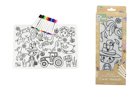 Reusable Silicone Drawing Mat - Farm Animals