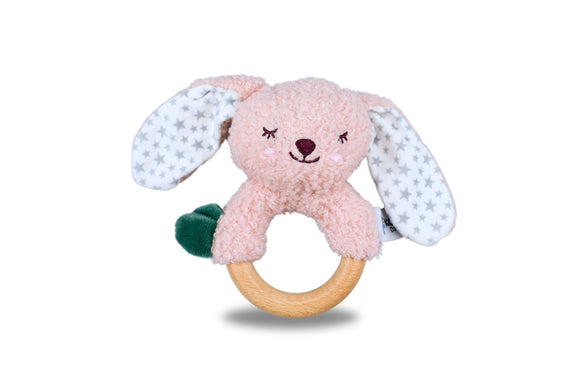 Wooden Ring Rattle - Snuggle Buddy Berry Bunny
