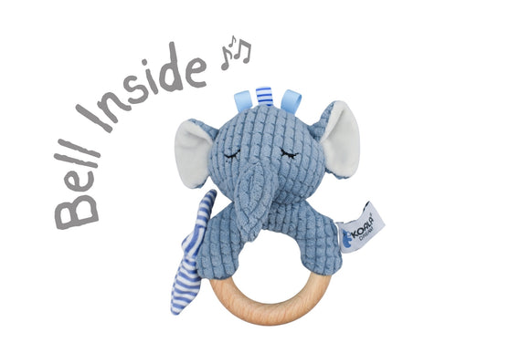 Wooden Ring Rattle - Snuggle Buddy Trunks Elephant