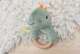 Wooden Ring Rattle - Snuggle Buddy Minty Dinosaur