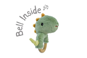 Wooden Ring Rattle - Snuggle Buddy Minty Dinosaur