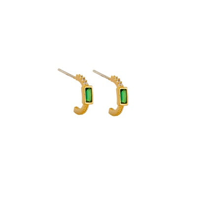 Tiger Tree Emerald Baguette Crystal Huggie earring