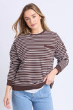 Foxwood Original Stripe Crew - White & Coffee