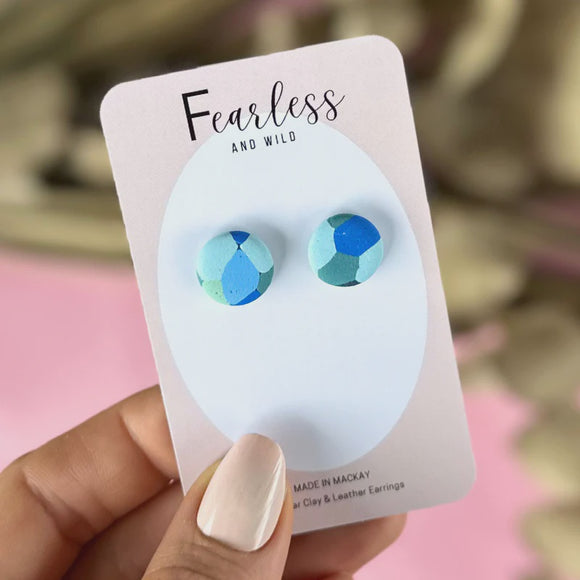 Studs - Round Blue Confetti