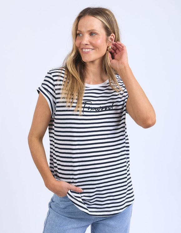 Foxwood Signature Stripe Tee - Dark Sapphire & White
