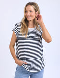 Foxwood Signature Stripe Tee - Dark Sapphire & White