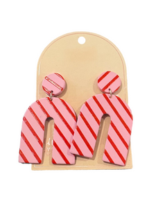 Earrings - Stripy Arch Lexi Pink & Red
