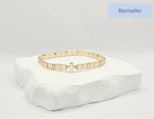 Oceans Blu Stackable Tila Bracelet - Golden Cross